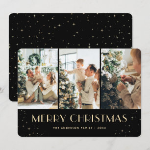 Elegant Black Starry Night Photo Christmas Card