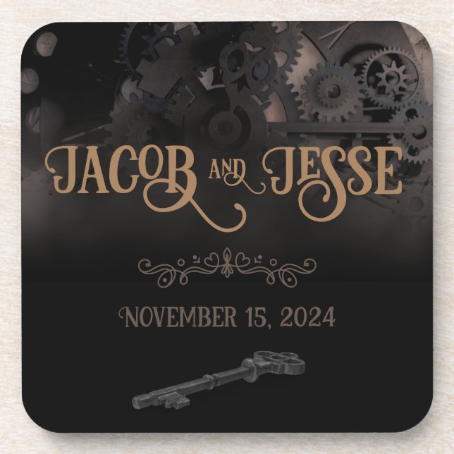Elegant Black Steampunk Wedding Coaster (Front)