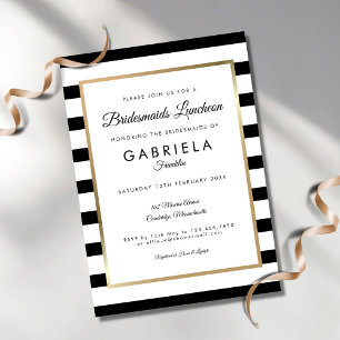 Elegant Black Stripe Gold Bridesmaids Luncheon Invitation