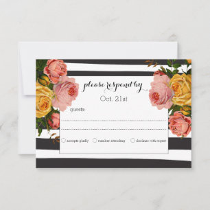 Elégant Black Stripe Heirloom Roses mariage RSVP