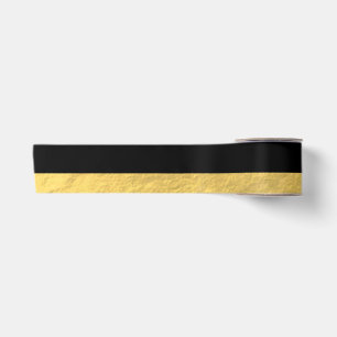 Elegant Black Stripes Gold Foil Printed Satin Ribbon