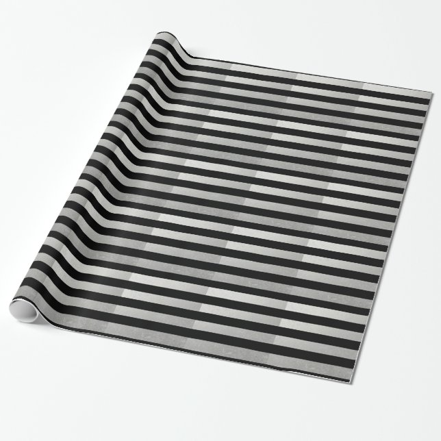 Elegant Black Stripes Silver Foil Printed Wrapping Paper (Unrolled)