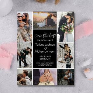 elegant black stylish eight photos collage save the date