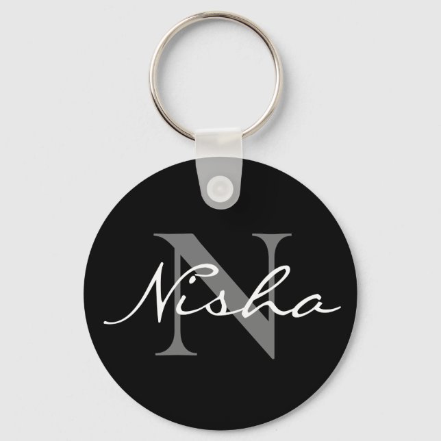 Elegant Black Stylish Monogram Keychain (Front)