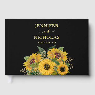 Elegant Black Sunflower Wedding Gold Guest Book