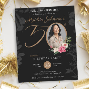 Elegant Black Surprise 50th Birthday Invitation