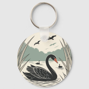 Elegant Black Swan  Keychain