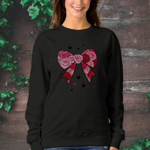 Elegant Black Sweatshirt with Red Bow Print 