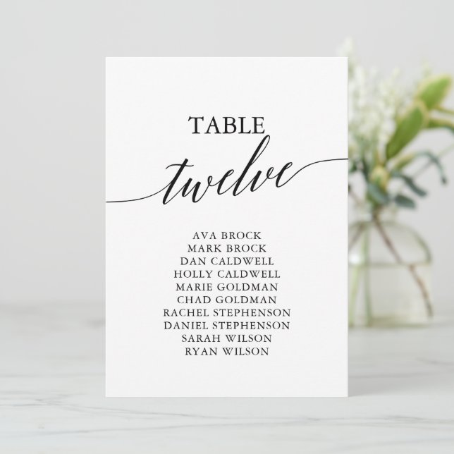 Elegant Black Table Number 12 Seating Chart (Standing Front)