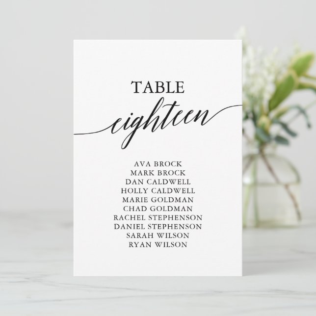 Elegant Black Table Number 18 Seating Chart (Standing Front)