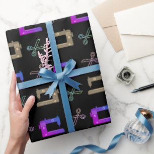 Elegant Black Tailor's Sewing Machine Scissors  Wrapping Paper