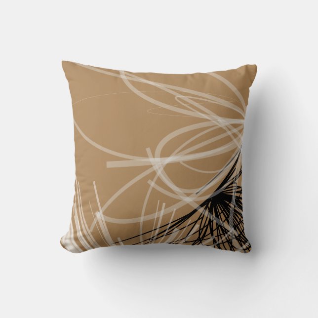 Elegant Black & Tan Abstract Design Throw Pillow (Front)