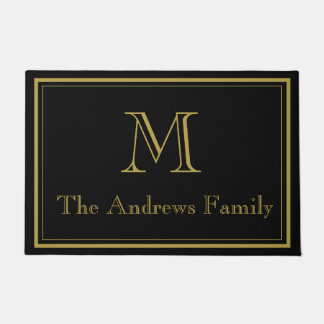 Elegant Black Tan Custom Monogram Initial Doormat