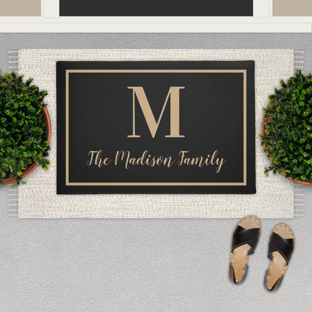 Elegant Black Tan Custom Monogram Initial Doormat (Creator Uploaded)