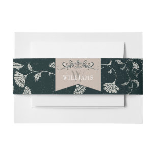 Elegant Black Tan Floral Vintage Wedding Invitation Belly Band