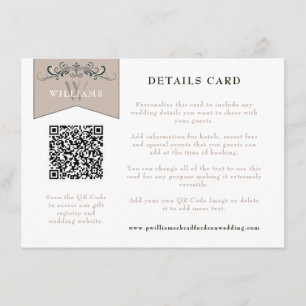 Elegant Black Tan QR Code Wedding Card Insert