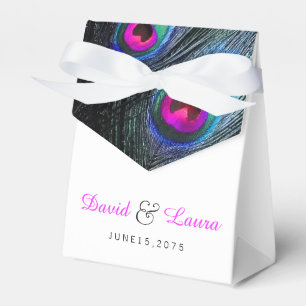 Elegant Black Teal and Hot Pink Peacock Wedding Favor Box