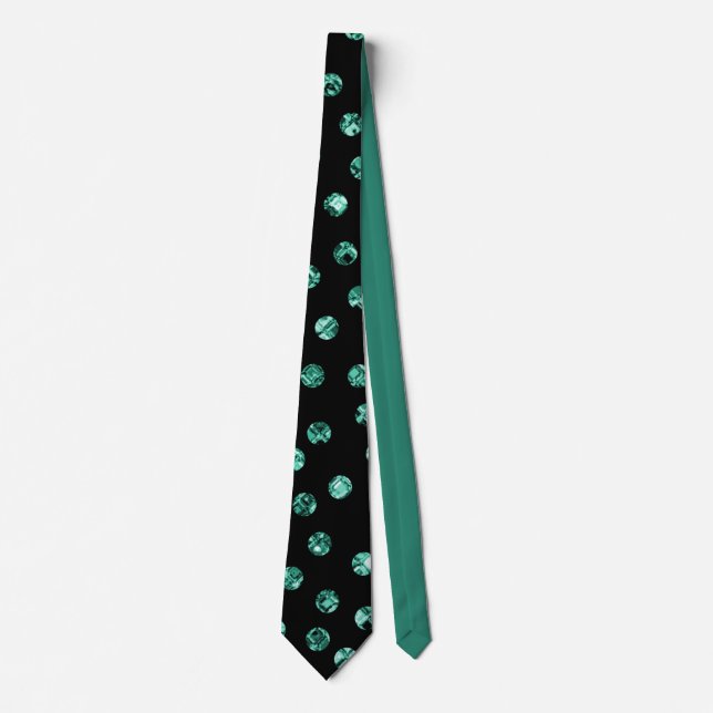 Elegant Black Teal Diamond Gem Pattern Tie (Front)