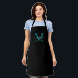 Elegant Black Teal Monogram Girly Feminine Script Apron<br><div class="desc">Simple Black Teal Monogram Elegant Feminine Script Apron</div>