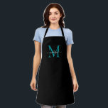 Elegant Black Teal Monogram Girly Feminine Script Apron<br><div class="desc">Simple Black Teal Monogram Elegant Feminine Script Apron</div>