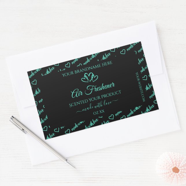 Elegant Black Teal Word Cloud Product Label Hearts (Envelope)