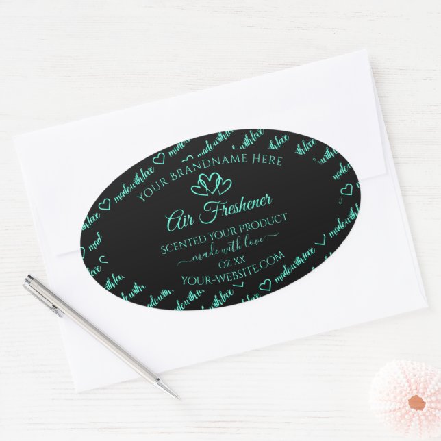 Elegant Black Teal Word Cloud Product Label Hearts (Envelope)