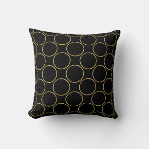Elegant Black Template Gold Circles Pattern Modern Throw Pillow