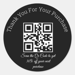 elegant black thank you business qr code classic classic round sticker