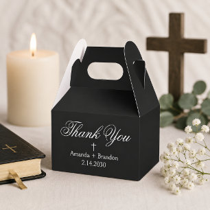 Elegant Black Thank You Christian Cross Wedding Favor Box