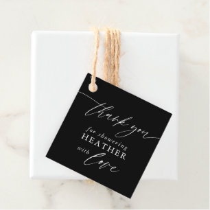 Elegant Black Thank You For Showering With Love Favour Tags