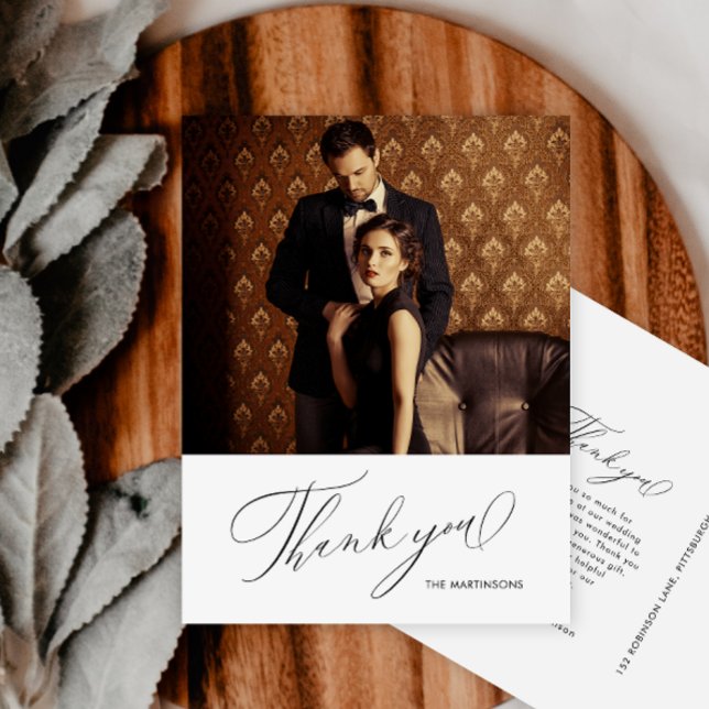 Elegant Black Thank You Script Photo Wedding Postcard (Creator Uploaded)