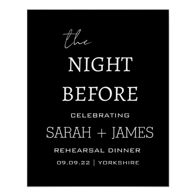 Elegant Black The Night Before Rehearsal Dinner Poster (Front)