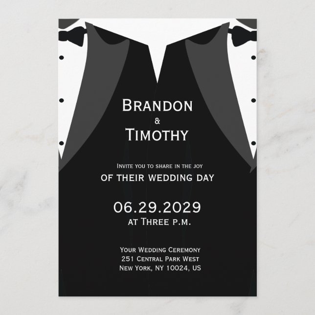 Elegant Black Tie Gay Wedding Invitation (Devant)