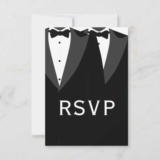 Elegant Black Tie Gay Wedding RSVP Card (Back)