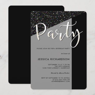 Elegant Black Tie   Glitter Look Party Invitation