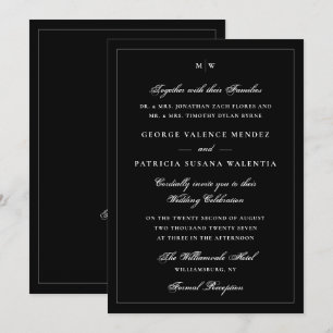 Elegant Black Tie Monogram QR Code Wedding Invitation