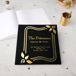Elegant Black Traditional Wedding Gold  Guest Book