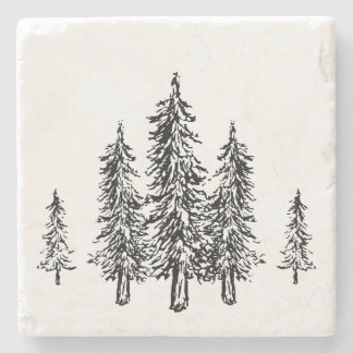 Elegant Black Trees Modern Minimalist Stylish Stone Coaster