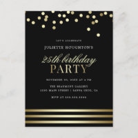 Elegant Black Trendy Confetti Glossy Birthday