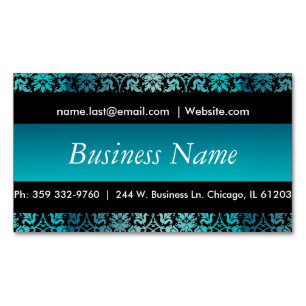 Elegant Black & Turquoise Damask Design Magnetic Business Card