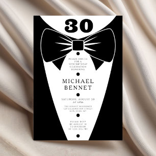 Elegant Black Tuxedo 30th Birthday Invitation