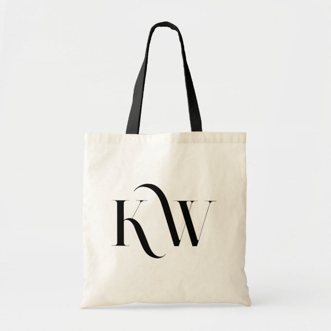 Elegant Black Two-Letter Monogram Tote Bag (Front)
