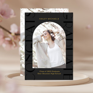 Elegant Black Two Photo Graduation Invitation