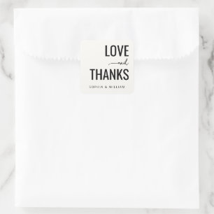 Elegant Black Typographic Love Thanks Square Sticker