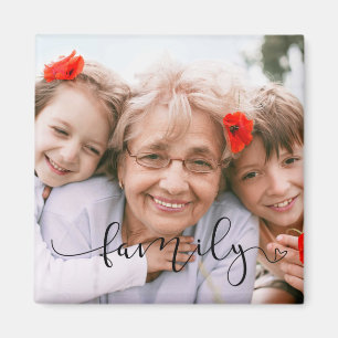 Elegant Black Typography   Custom Family Photo Magnet