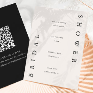 Elegant Black Typography QR Code Bridal Shower Invitation