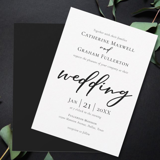 Elegant Black Typography Simple Modern Wedding Invitation (Creator Uploaded)