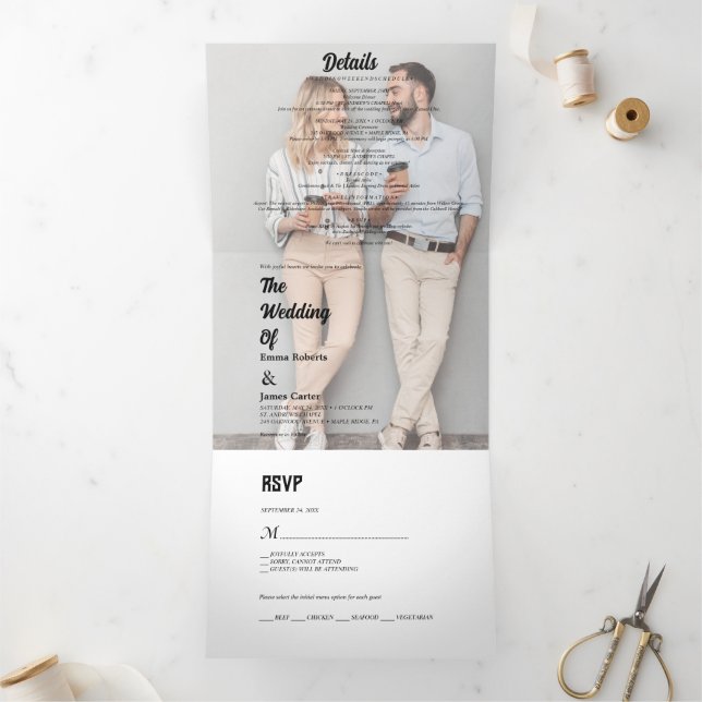 Elegant Black Typography Tri-Fold Wedding Invitati (Inside)