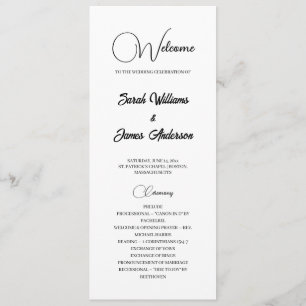 Elegant Black Typography White Wedding Program
