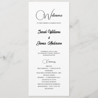Elegant Black Typography White Wedding Program